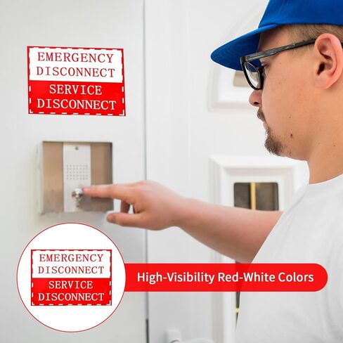 12PCS NEC Compliant Emergency Disconnect Service Sticker, 5x3.5 Inch Emergency Disconnect Service Warning Sticker, Electrical Shut Off Sign, UV-Resistant Waterproof Disconnection Notice Vinyl Decal in Saudi Arabia