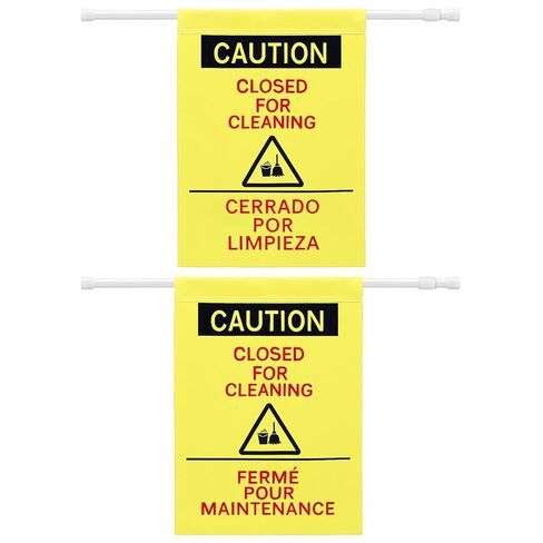 2 Pack Double Side Restroom Closed for Cleaning Sign with English, Spanish & French 27.56-51.18'' Expandable Yellow Commercial Door Barricade Sign Doorway Safety Banner for Janitor Bathroom in Saudi Arabia