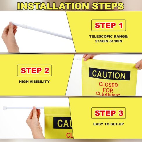 2 Pack Double Side Restroom Closed for Cleaning Sign with English, Spanish & French 27.56-51.18'' Expandable Yellow Commercial Door Barricade Sign Doorway Safety Banner for Janitor Bathroom in Saudi Arabia