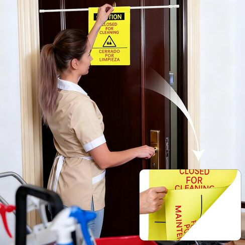 2 Pack Double Side Restroom Closed for Cleaning Sign with English, Spanish & French 27.56-51.18'' Expandable Yellow Commercial Door Barricade Sign Doorway Safety Banner for Janitor Bathroom in Saudi Arabia