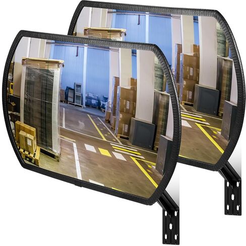 Geetery 2 Pcs 24'' x 15'' Garage Convex Security Mirror Outdoor Indoor Round Rectangular Acrylic Traffic Corner Mirror Blindspot for Wall Parking with Protective Film for Driveway in Saudi Arabia