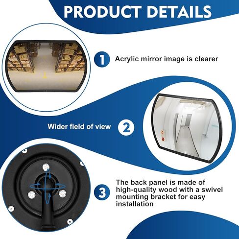 Geetery 2 Pcs 24'' x 15'' Garage Convex Security Mirror Outdoor Indoor Round Rectangular Acrylic Traffic Corner Mirror Blindspot for Wall Parking with Protective Film for Driveway in Saudi Arabia