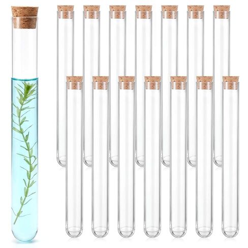 15 PCS Clear Plastic Test Tubes with Cork Stopper, Clear Vials with Seal Cap Container Bath Salt Tube for Bath Salt, Candy, Bead, Spice, Liquid Storage, Party Favors, DIY Decoration in Saudi Arabia