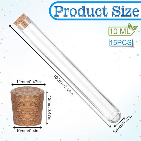 15 PCS Clear Plastic Test Tubes with Cork Stopper, Clear Vials with Seal Cap Container Bath Salt Tube for Bath Salt, Candy, Bead, Spice, Liquid Storage, Party Favors, DIY Decoration in Saudi Arabia