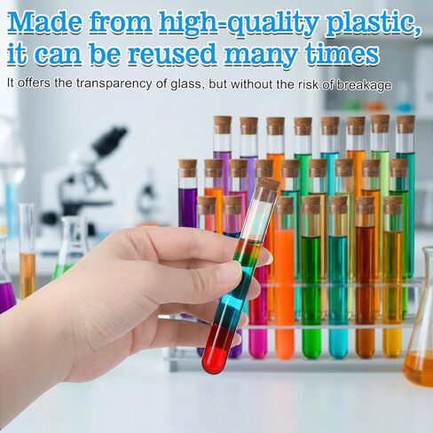 15 PCS Clear Plastic Test Tubes with Cork Stopper, Clear Vials with Seal Cap Container Bath Salt Tube for Bath Salt, Candy, Bead, Spice, Liquid Storage, Party Favors, DIY Decoration in Saudi Arabia
