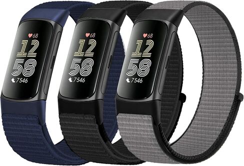 أربطة نايلون متوافقة مع Fitbit Charge 6/Charge 5,3 Pack Hook and Loop سوار معصم ناعم خفيف الوزن ومسامي وحزام رياضي قابل للتعديل للشحن 6/5 ملحق تعقب اللياقة البدنية للنساء والرجال in Saudi Arabia