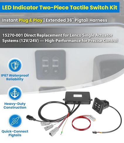 مجموعة مفاتيح لمسية مكونة من قطعتين بمؤشر LED 15270-001 مع ضفيرة مقاس 36 بوصة - متوافقة مع أنظمة علامات التبويب ذات المحرك الفردي من Lenco Marine - تصميم منخفض المستوى، لوحة مفاتيح بإضاءة خلفية وسحب تلقائي (12 فولت/24 فولت) in Kuwait