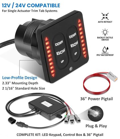 مجموعة مفاتيح لمسية مكونة من قطعتين بمؤشر LED 15270-001 مع ضفيرة مقاس 36 بوصة - متوافقة مع أنظمة علامات التبويب ذات المحرك الفردي من Lenco Marine - تصميم منخفض المستوى، لوحة مفاتيح بإضاءة خلفية وسحب تلقائي (12 فولت/24 فولت) in Kuwait
