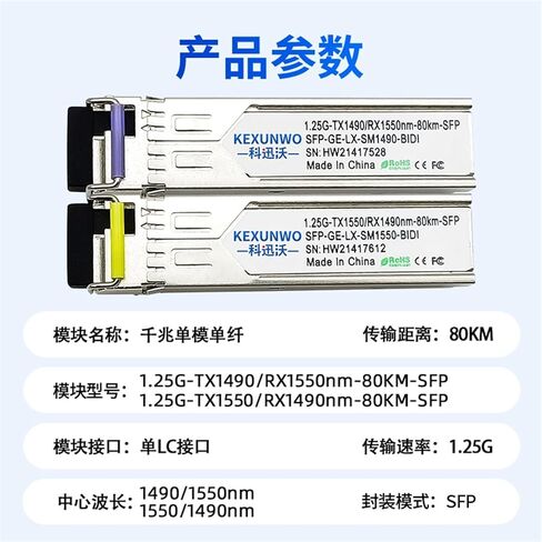 1.25g Gigabit Single-Mode Single-Fiber Single-core 80km Optical Module SFP-GE-BIDI Compatible with in Saudi Arabia