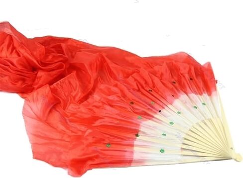 Belly Dance Fans Colorful Belly Dance Long Silk Fans Veils Hand Made Silk Fan(Red) in Saudi Arabia
