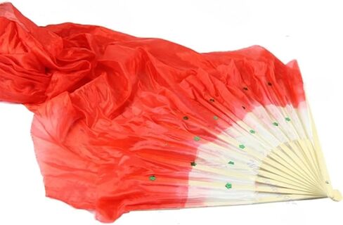 Belly Dance Fans Colorful Belly Dance Long Silk Fans Veils Hand Made Silk Fan(Red) in Saudi Arabia