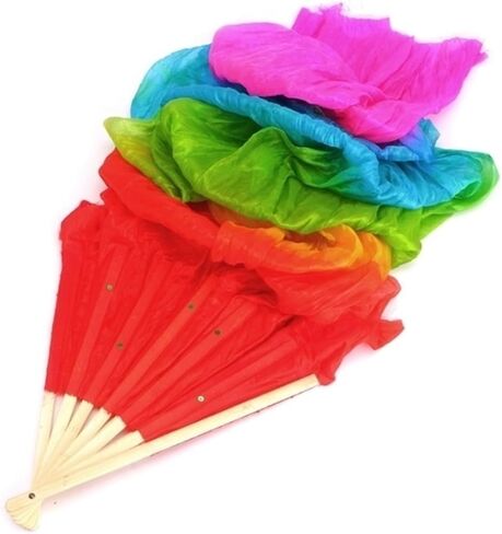 Belly Dance Fans Colorful Belly Dance Long Silk Fans Veils Hand Made Silk Fan(Red) in Saudi Arabia