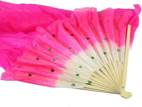 Belly Dance Fans Colorful Belly Dance Long Silk Fans Veils Hand Made Silk Fan(Red) in Saudi Arabia