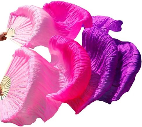 Belly Dance Fans Silk Belly Dance Fan Dance Silk Veils 1pc Left Hand+1pc Right Hand(5) in Saudi Arabia