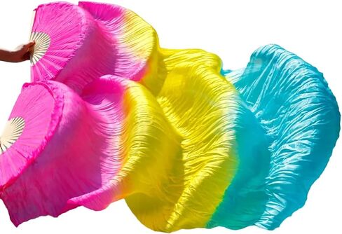 Belly Dance Fans Silk Belly Dance Fan Dance Silk Veils 1pc Left Hand+1pc Right Hand(5) in Saudi Arabia