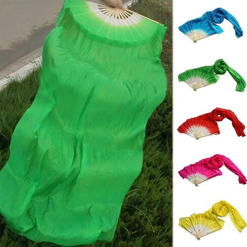 Belly Dance Fans 1.8m Hand Made Colorful Belly Dancing Long Silk Fans Veils Dance Fan Belly Dance Costumes Accessories(Pink) in Saudi Arabia