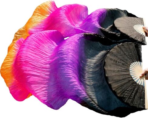 Belly Dance Fans Fan Veils Belly Dance Belly Dance Fan 1 Pair Silk/Imitation Silk Handmade Dyed Silk Dance Veils Silk Fans(Color2-d) in Saudi Arabia