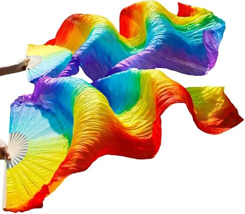 Belly Dance Fans Fan Veils Belly Dance Belly Dance Fan 1 Pair Silk/Imitation Silk Handmade Dyed Silk Dance Veils Silk Fans(Color2-d) in Saudi Arabia