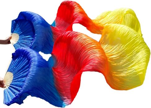 Belly Dance Fans Fan Veils Belly Dance Belly Dance Fan 1 Pair Silk/Imitation Silk Handmade Dyed Silk Dance Veils Silk Fans(Color2-d) in Saudi Arabia