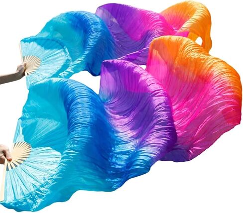 Belly Dance Fans Fan Veils Belly Dance Belly Dance Fan 1 Pair Silk/Imitation Silk Handmade Dyed Silk Dance Veils Silk Fans(Color2-d) in Saudi Arabia