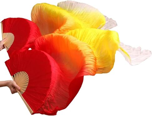 Belly Dance Fans Fan Veils Belly Dance Belly Dance Fan 1 Pair Silk/Imitation Silk Handmade Dyed Silk Dance Veils Silk Fans(Color2-d) in Saudi Arabia