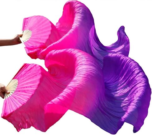 Belly Dance Fans Fan Veils Belly Dance Belly Dance Fan 1 Pair Silk/Imitation Silk Handmade Dyed Silk Dance Veils Silk Fans(Color2-d) in Saudi Arabia