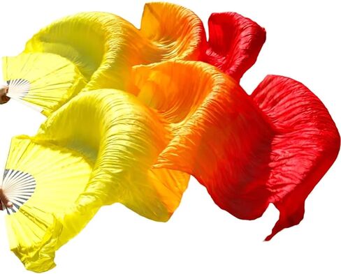 Belly Dance Fans Fan Veils Belly Dance Belly Dance Fan 1 Pair Silk/Imitation Silk Handmade Dyed Silk Dance Veils Silk Fans(Color2-d) in Saudi Arabia