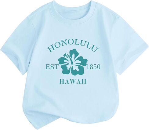 Kids Hawaiian Shirts for Girls Hibiscus Flower Graphic Tshirts Cute Beach Shirt Preppy Aesthetic Tee Summer Tops in Saudi Arabia