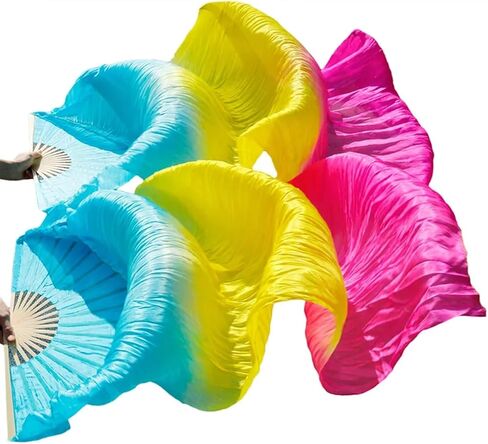 Belly Dance Fans Silk Belly Dance Fan Veils Handmade Dyed Belly Dance Veil Pure Silk Fan Belly Dance Accessories(7) in Saudi Arabia