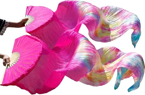 Belly Dance Fans Silk Belly Dance Fan Veils Handmade Dyed Belly Dance Veil Pure Silk Fan Belly Dance Accessories(7) in Saudi Arabia