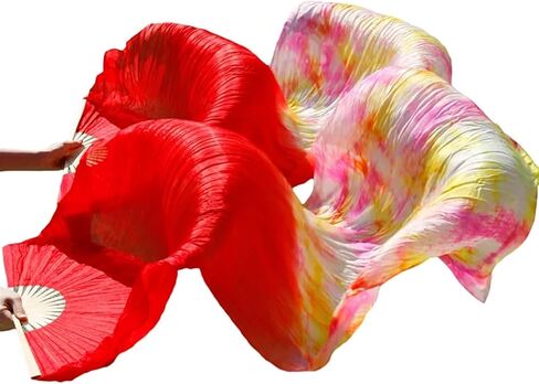 Belly Dance Fans Silk Belly Dance Fan Veils Handmade Dyed Belly Dance Veil Pure Silk Fan Belly Dance Accessories(7) in Saudi Arabia