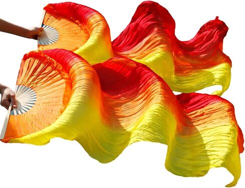 Belly Dance Fans Silk Belly Dance Fan Veils Handmade Dyed Belly Dance Veil Pure Silk Fan Belly Dance Accessories(7) in Saudi Arabia