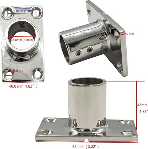 2Pcs Boat Rectangle Hand Rail Base, Marine Grade 316 Stainless Steel 90 Degree Base Rail Fitting for 1" (25.8mm) Tube in Saudi Arabia