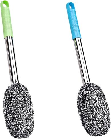 Long Handle Steel Wire Ball, 2 Pcs 12.5 Inch Stainless Steel Ball Brush for Pot, Bottle and Closestool (2) in Saudi Arabia
