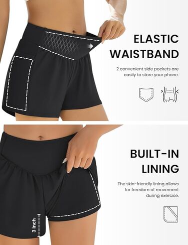 Ekouaer Women's 3" Board Shorts High Waisted Swim Shorts Swimsuit Bottoms Beach Shorts with Pockets S-2XL in Saudi Arabia