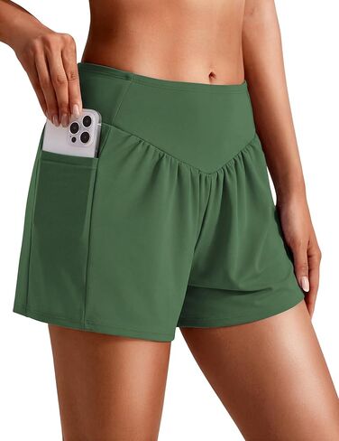 Ekouaer Women's 3" Board Shorts High Waisted Swim Shorts Swimsuit Bottoms Beach Shorts with Pockets S-2XL in Saudi Arabia