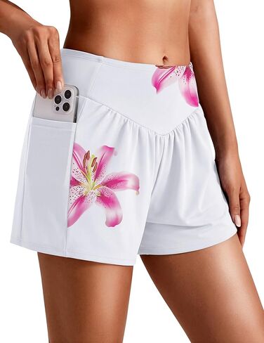 Ekouaer Women's 3" Board Shorts High Waisted Swim Shorts Swimsuit Bottoms Beach Shorts with Pockets S-2XL in Saudi Arabia