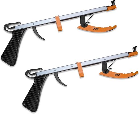 Rehabilitation Advantage Compact Reacher Grabber Tool, 15" Reach Extension, Set of 2, Rubberized Jaws, 3" Wide Grip, Lightweight Aluminum Pick Up Tool, Handle for Travel, Home, and Hard-to-Reach Items in Saudi Arabia