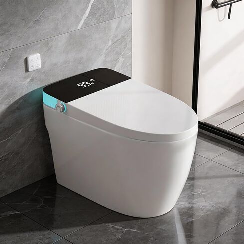 Smart Toilet with Auto Flush and Heated Seat, Electric Tankless Toilets with Dual Flush Remote - Pre-Wetting, One Piece Toilet for Bathrooms Soft-Close Seat & Lid, Night Light, LED Display in Saudi Arabia