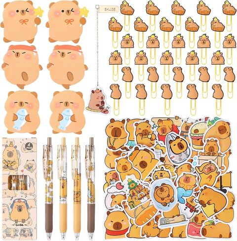 91Pcs Cat Stationery Set 4 Gel Pens 1 Titanium Steel Bookmark 6 Sticky Notes 50 PVC Stickers 30 Resin Push Pins Cute School Office Supplies Desk Accessories for Women Girls Kids in Saudi Arabia
