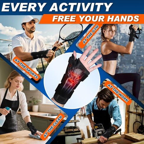 Carpal Tunnel Wrist Brace Night Support,Thumb Spica Splint Left Hand for De Quervain's Tenosynovitis Splint,Wrist Brace with Thumb Support for Women/Men, One Size-Black-Right in Saudi Arabia