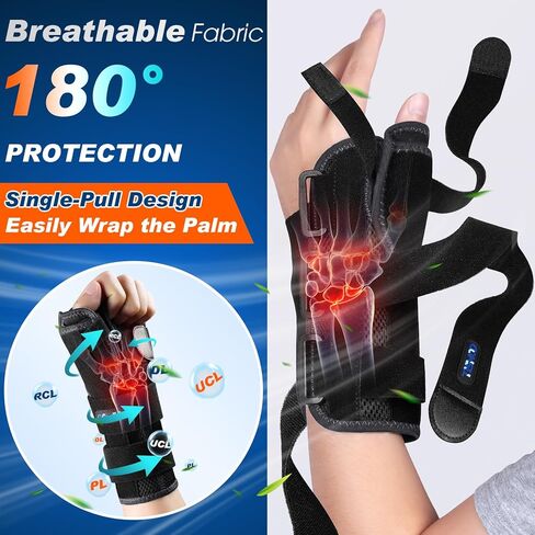 Carpal Tunnel Wrist Brace Night Support,Thumb Spica Splint Left Hand for De Quervain's Tenosynovitis Splint,Wrist Brace with Thumb Support for Women/Men, One Size-Black-Right in Saudi Arabia