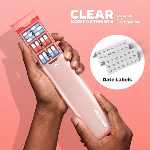 Metal 7 Day Pill Organizer 2 Times a Day-Travel Pill Box Case with Moisture-Proof Airtight Lids, Weekly AM PM Medicine Container for Vitamins, Fish Oil, Supplements and Medications (Pink) in Saudi Arabia