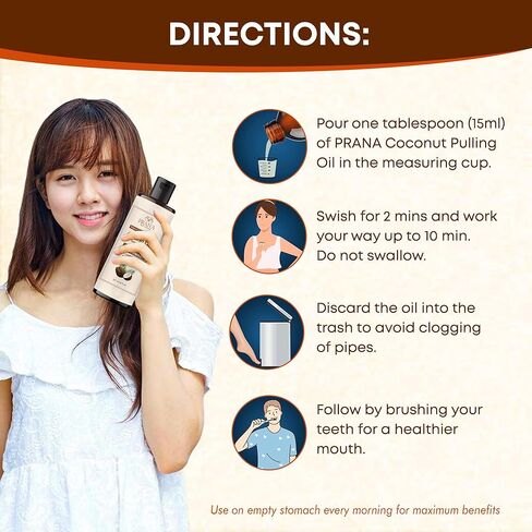 PRANA Coconut Pulling Oil Mouthwash with Tongue Scraper- Ayurvedic Oils for Clean Rinse with Coconut Oil & Clove & improving Teeth & Gum Health - Teeth Pulling Oil Keeps Your Mouth Refreshed- 237ml in Saudi Arabia