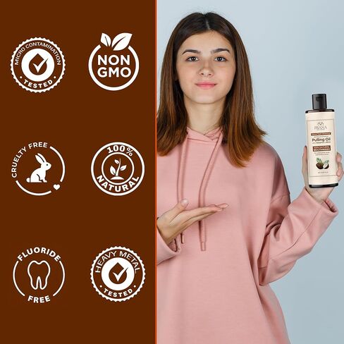 PRANA Coconut Pulling Oil Mouthwash with Tongue Scraper- Ayurvedic Oils for Clean Rinse with Coconut Oil & Clove & improving Teeth & Gum Health - Teeth Pulling Oil Keeps Your Mouth Refreshed- 237ml in Saudi Arabia