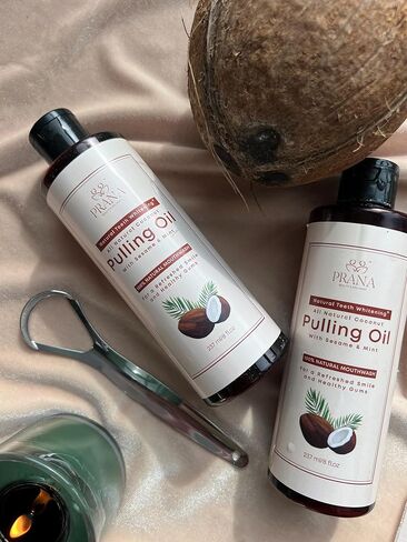 PRANA Coconut Pulling Oil Mouthwash with Tongue Scraper- Ayurvedic Oils for Clean Rinse with Coconut Oil & Clove & improving Teeth & Gum Health - Teeth Pulling Oil Keeps Your Mouth Refreshed- 237ml in Saudi Arabia