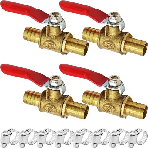 4Pcs Brass Ball Valve Shut Off Switch Set, 3/8" Hose Barb to 3/8" Hose Barb Mini Ball Valve with 180° Handle for Water Oil Fuel Line Control (Yellow) in Saudi Arabia