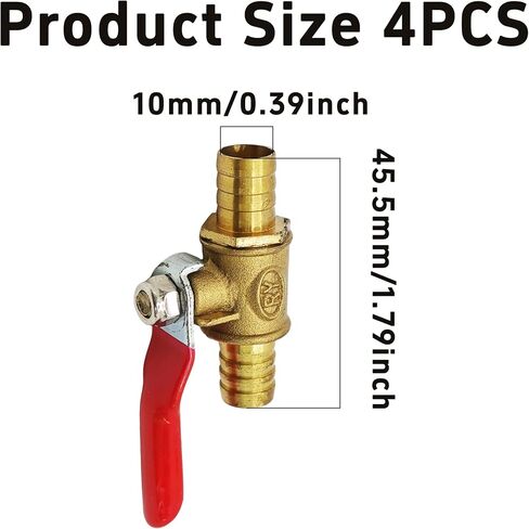 4Pcs Brass Ball Valve Shut Off Switch Set, 3/8" Hose Barb to 3/8" Hose Barb Mini Ball Valve with 180° Handle for Water Oil Fuel Line Control (Yellow) in Saudi Arabia