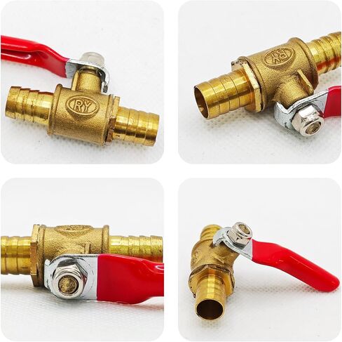4Pcs Brass Ball Valve Shut Off Switch Set, 3/8" Hose Barb to 3/8" Hose Barb Mini Ball Valve with 180° Handle for Water Oil Fuel Line Control (Yellow) in Saudi Arabia