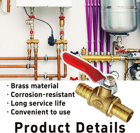 4Pcs Brass Ball Valve Shut Off Switch Set, 3/8" Hose Barb to 3/8" Hose Barb Mini Ball Valve with 180° Handle for Water Oil Fuel Line Control (Yellow) in Saudi Arabia
